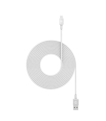 A white cable with an apple logo on it.