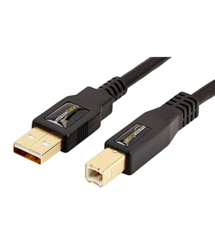 A black and gold cable with a usb connector.