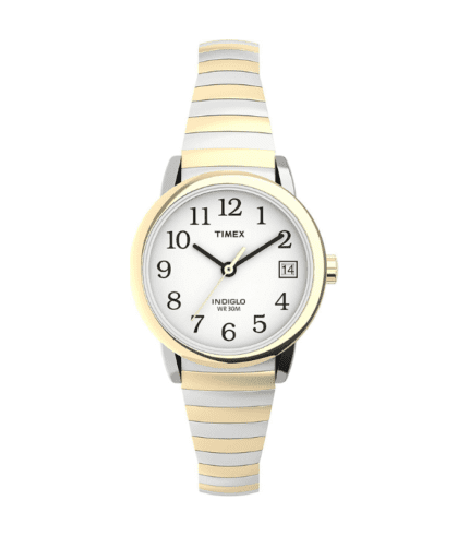 A gold and silver watch with the time 1 2 : 3 0.
