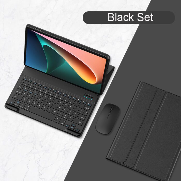 A black set of laptop and mouse on the table.
