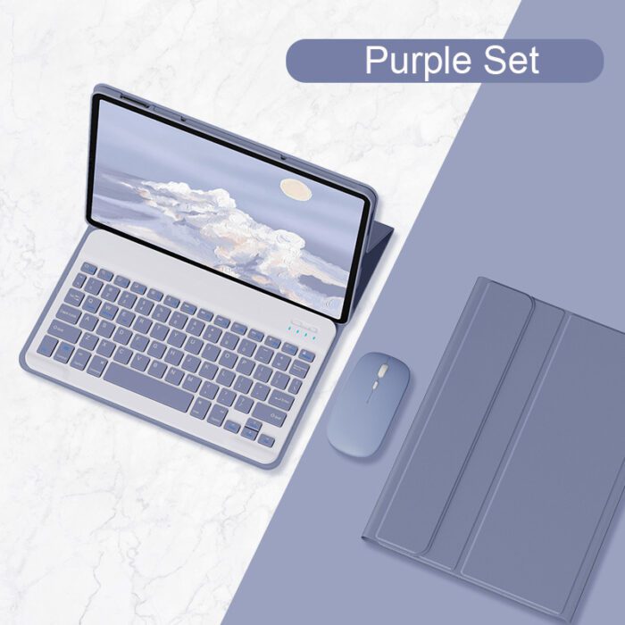 A purple set of laptop and mouse on the table.