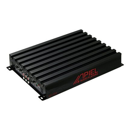 A black amplifier with red lettering on it.