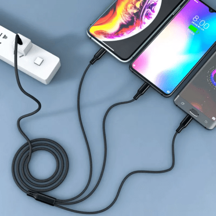 A bunch of phones are connected to some power cords