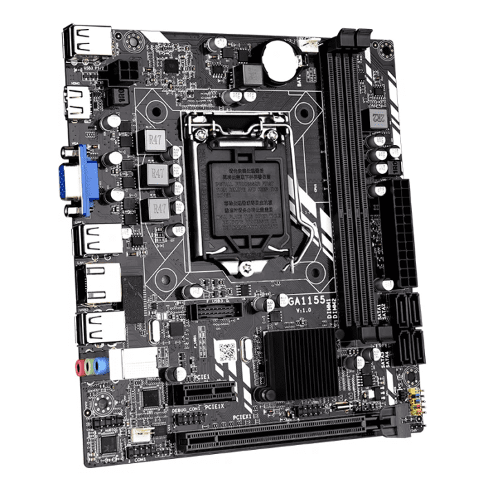 A computer motherboard with the main processor on it.