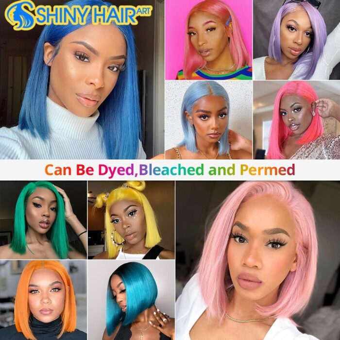 A collage of different colored hair and the words " can be dyed, bleached or permed ".