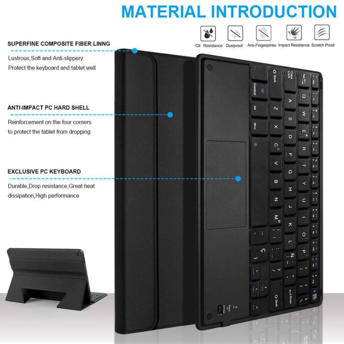 A keyboard with the material introduction and its features.
