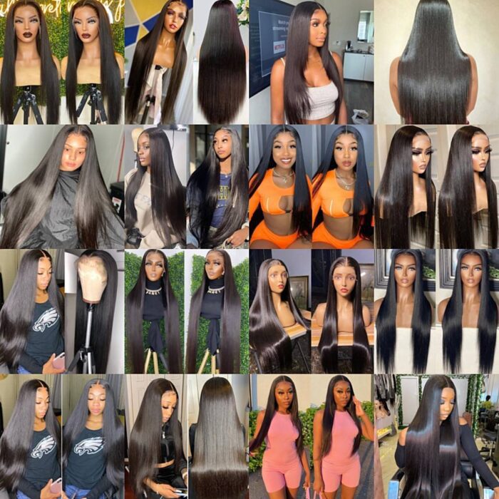 A collage of women with long hair and different hairstyles.