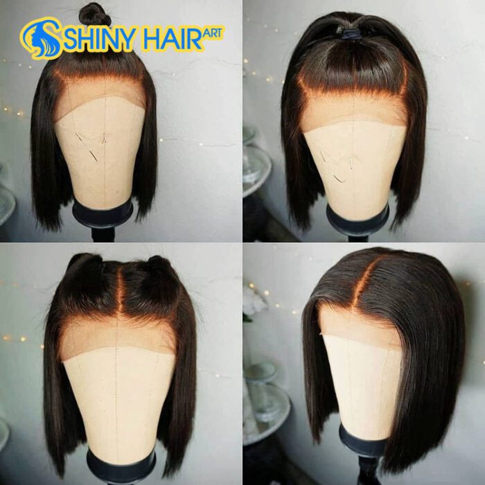 A collage of photos showing the process of hair straightening.