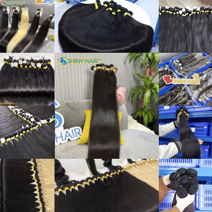 A collage of photos showing different types of hair extensions.