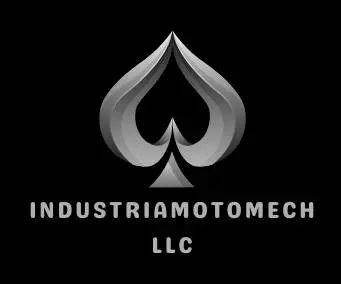 Logo of industriamotomech llc featuring a stylized metallic gray spade on a black background.